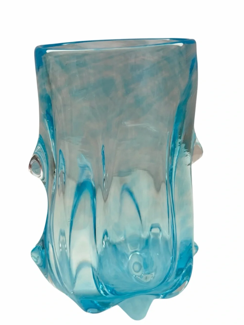 Vintage Art Glass Turquoise Aqua Blue Knobbly Vase